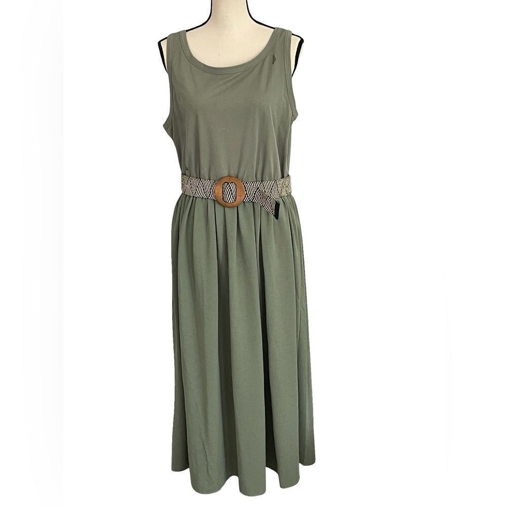 Fred David Elegant Green Sleeveless Maxi Dress with Belt